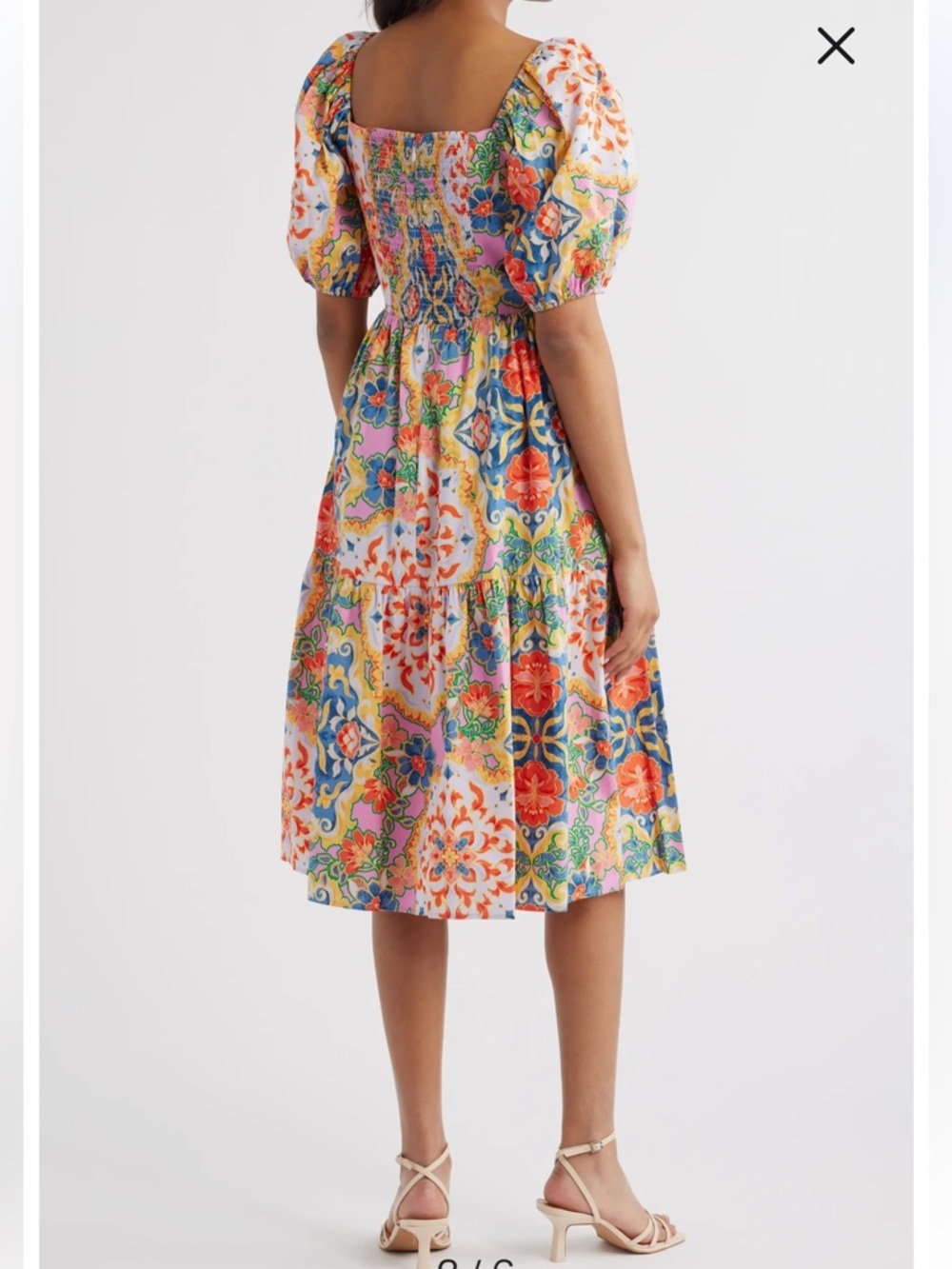 Vince Camuto Multicolor Floral Puff Sleeve Midi Dress. 100% cotton. 6 - Picture 2 of 10